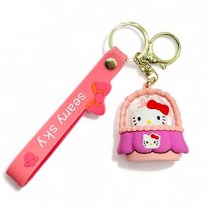 NEW Bunny Hello Kitty in an Easter Basket with Handrope Keychain